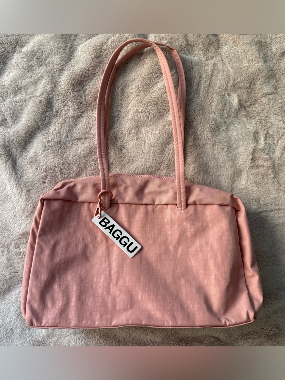 NWT BAGGU Medium Nylon Bowler Bag Rose Tan